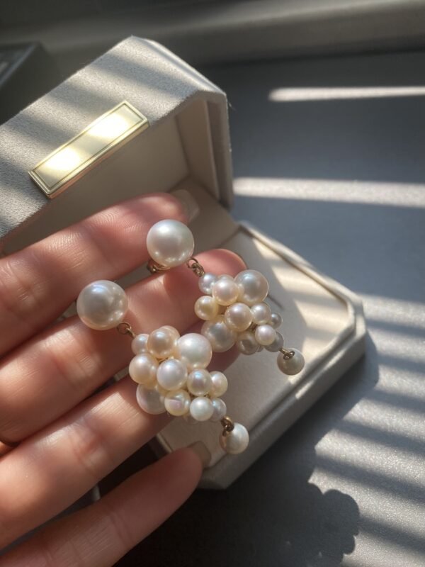 14K Yellow Gold Pearl Stackable Drop Earring,Handscraft Earrings,Pearl Dangle Earring
