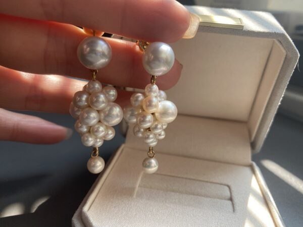14K Yellow Gold Pearl Stackable Drop Earring,Handscraft Earrings,Pearl Dangle Earring