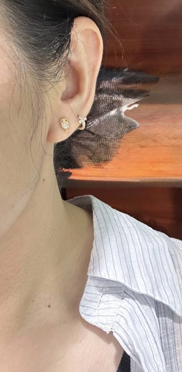 18K Gold Diamond Owl Stud Earring,Owl Stud Earring