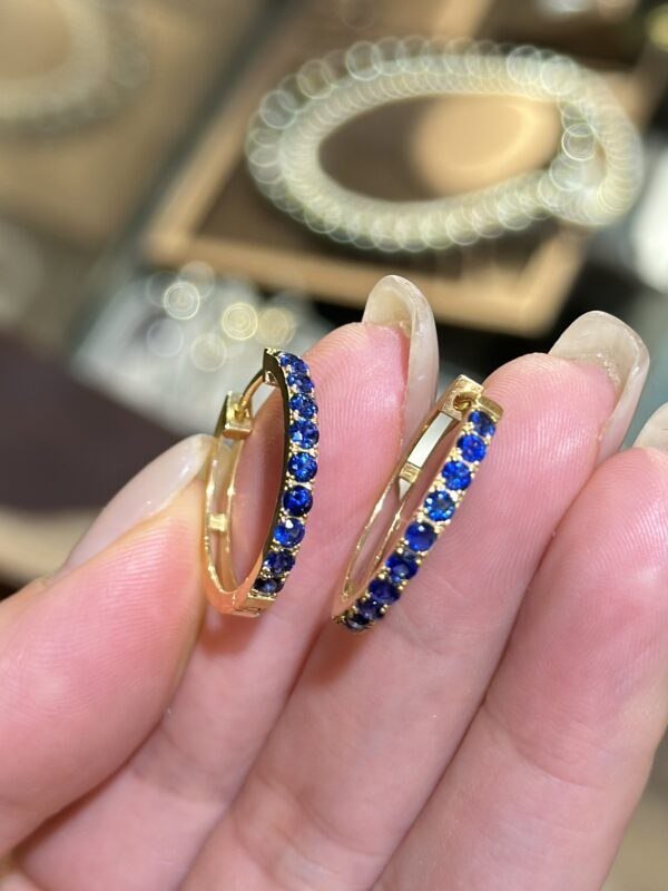 18K Yellow Gold Sapphire Hoop Earring