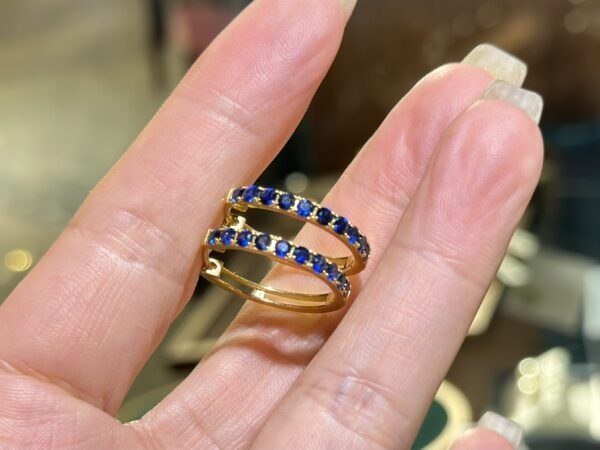 18K Yellow Gold Sapphire Hoop Earring