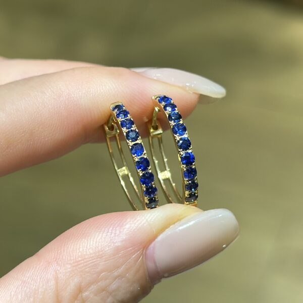18K Yellow Gold Sapphire Hoop Earring