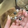 18K White Gold Pearl Bangle Bracelet,Tahitian Pearl&Japanese Akoya Pearl