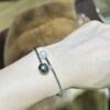 18K White Gold Pearl Bangle Bracelet,Tahitian Pearl&Japanese Akoya Pearl