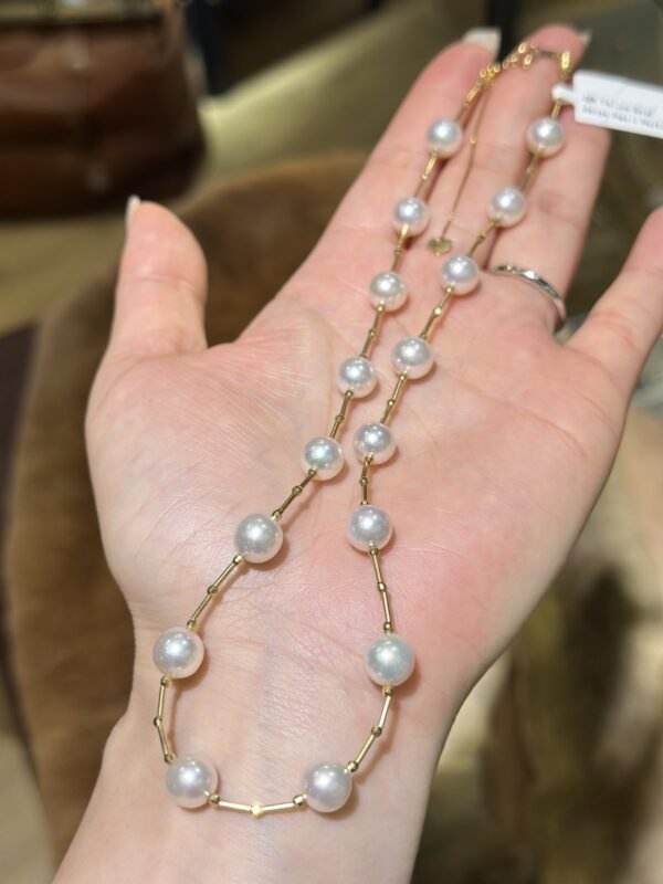 18K Yellow Gold Akoya Pearl Necklace,Hand Crafted Pearl Necklace