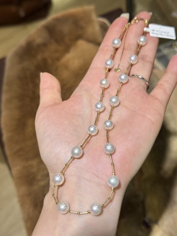 18K Yellow Gold Akoya Pearl Necklace,Hand Crafted Pearl Necklace