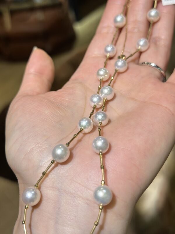 18K Yellow Gold Akoya Pearl Necklace,Hand Crafted Pearl Necklace