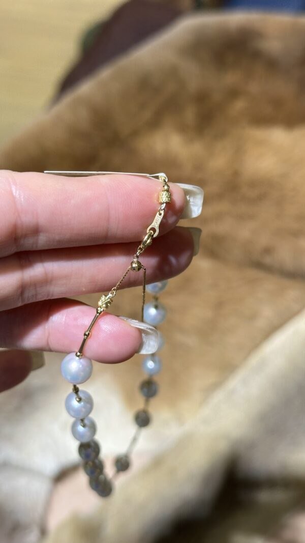 18K Yellow Gold Akoya Pearl Necklace,Hand Crafted Pearl Necklace