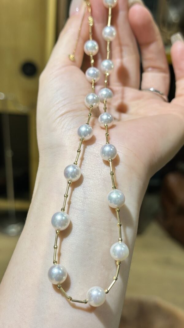 18K Yellow Gold Akoya Pearl Necklace,Hand Crafted Pearl Necklace