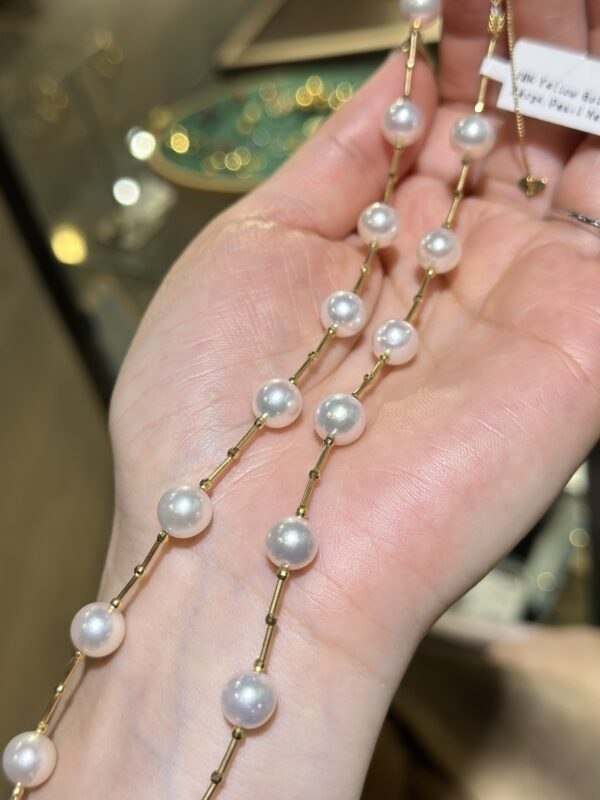 18K Yellow Gold Akoya Pearl Necklace,Hand Crafted Pearl Necklace