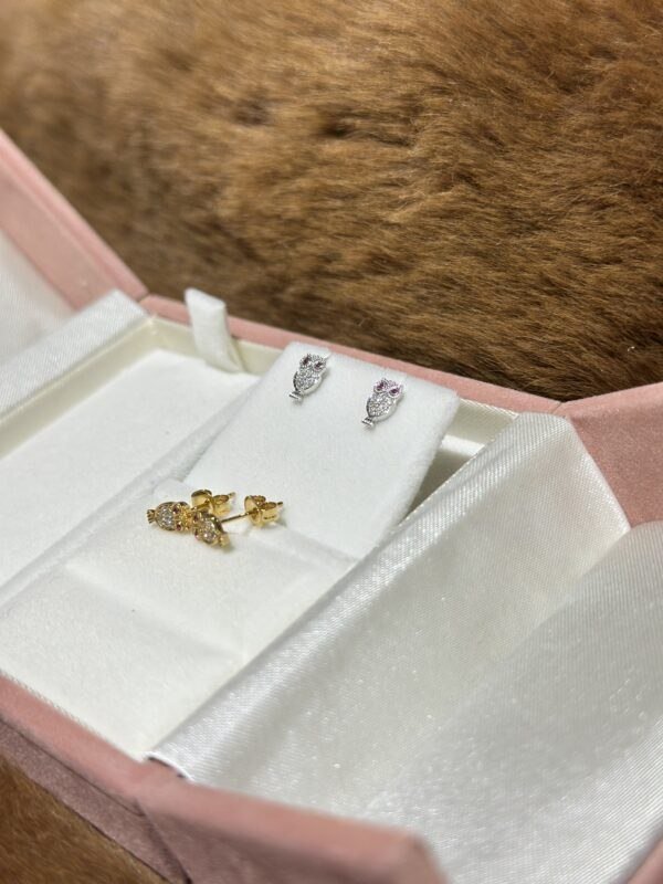 18K Gold Diamond Owl Stud Earring,Owl Stud Earring