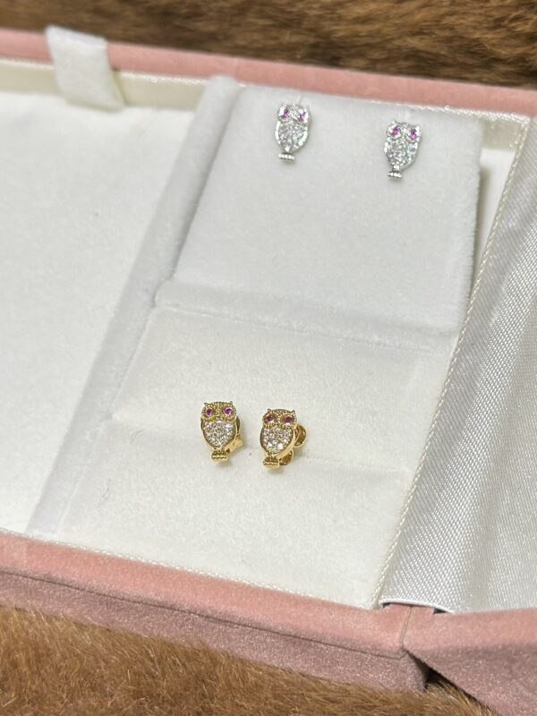 18K Gold Diamond Owl Stud Earring,Owl Stud Earring