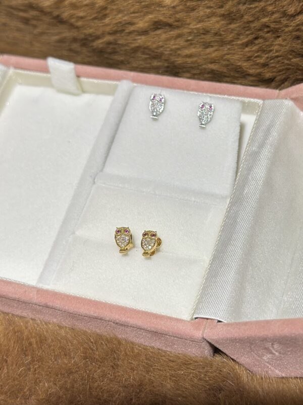 18K Gold Diamond Owl Stud Earring,Owl Stud Earring