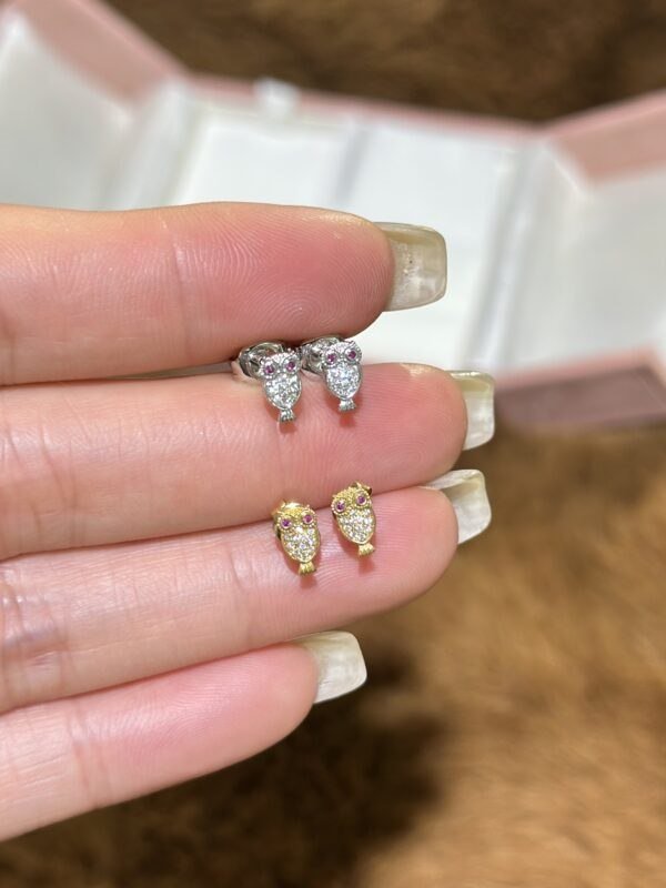 18K Gold Diamond Owl Stud Earring,Owl Stud Earring