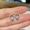 18K White Gold Pearl Diamond Stud Earring,Diamond-encrusted Pearl Earring