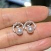 18K White Gold Pearl Diamond Stud Earring,Diamond-encrusted Pearl Earring