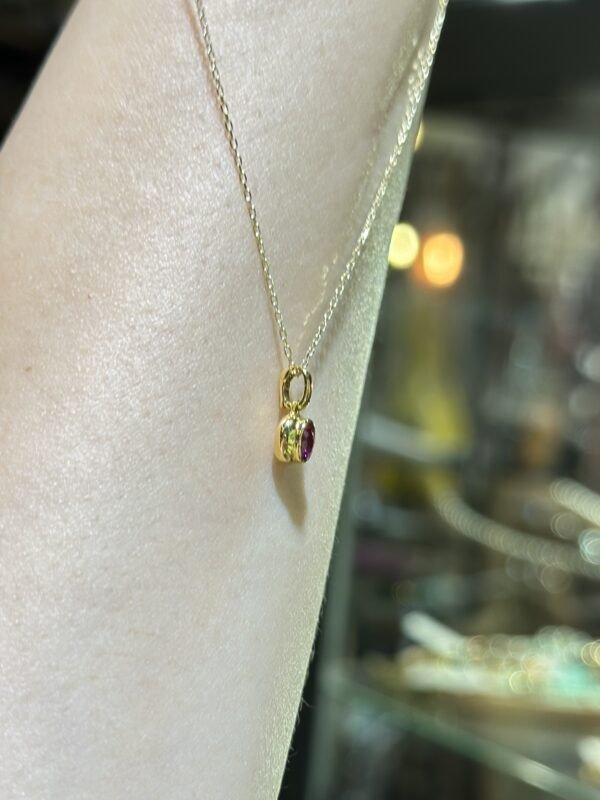 18K Yellow Gold Ruby Pendant Necklace,Enhancer Ruby Pendant