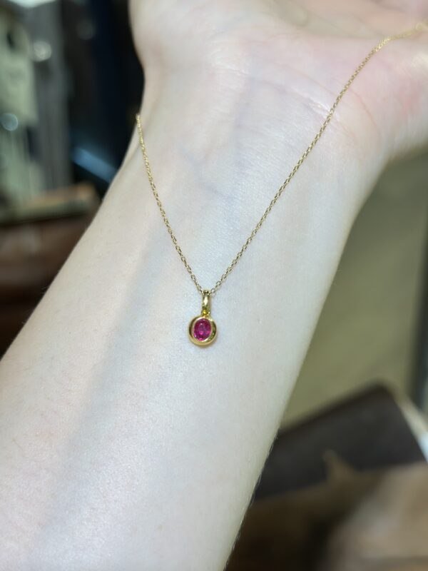 18K Yellow Gold Ruby Pendant Necklace,Enhancer Ruby Pendant