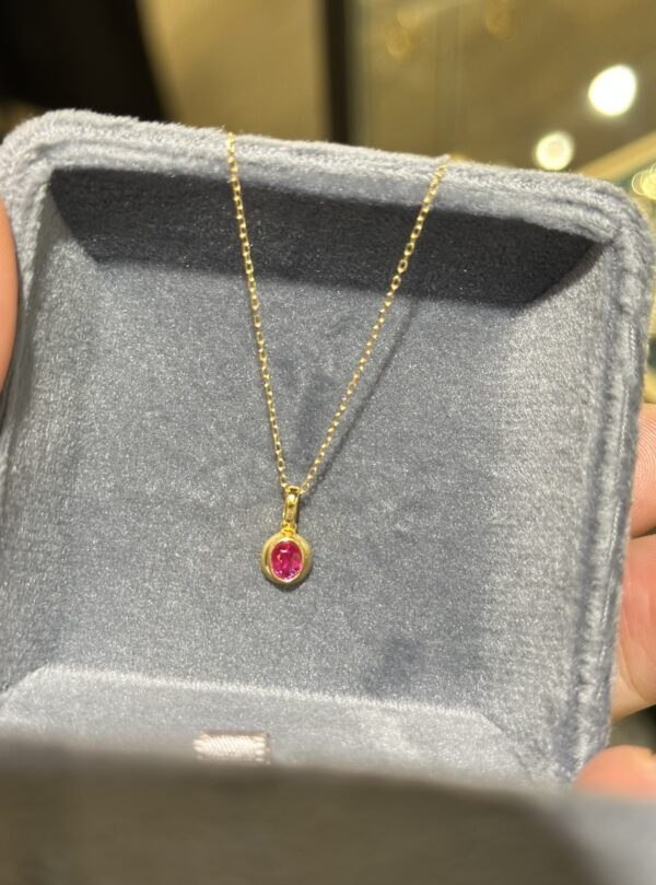18K Yellow Gold Ruby Pendant Necklace,Enhancer Ruby Pendant