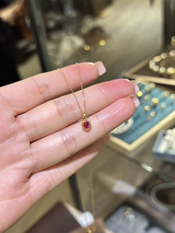 18K Yellow Gold Ruby Pendant Necklace,Enhancer Ruby Pendant