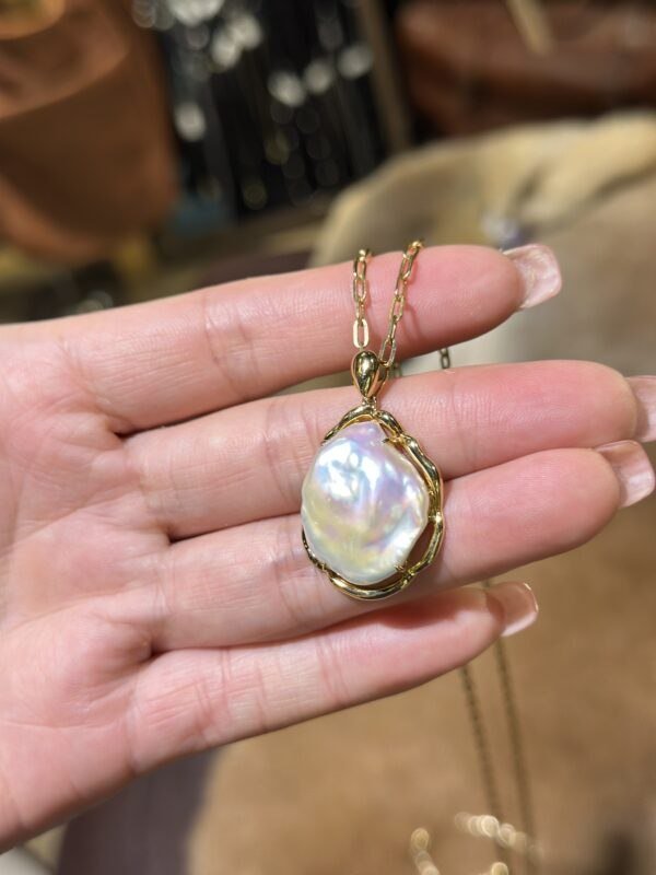 18K Yellow Gold Baroque Pearl Pendant Necklace,Baroque Pearl