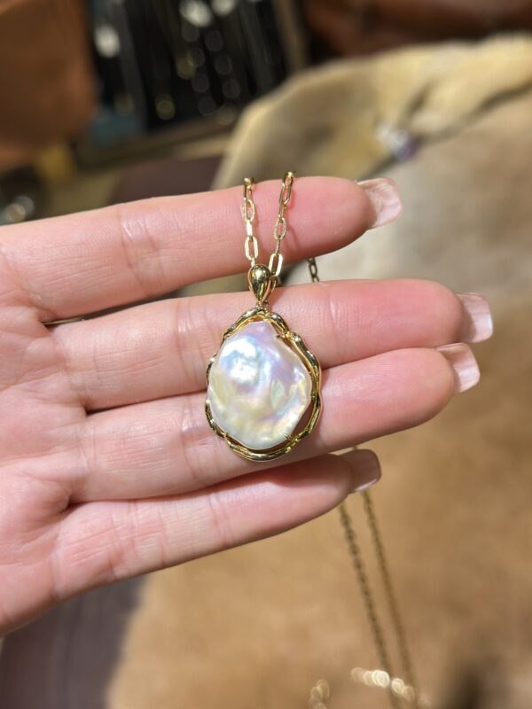18K Yellow Gold Baroque Pearl Pendant Necklace,Baroque Pearl