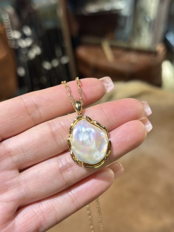 18K Yellow Gold Baroque Pearl Pendant Necklace,Baroque Pearl