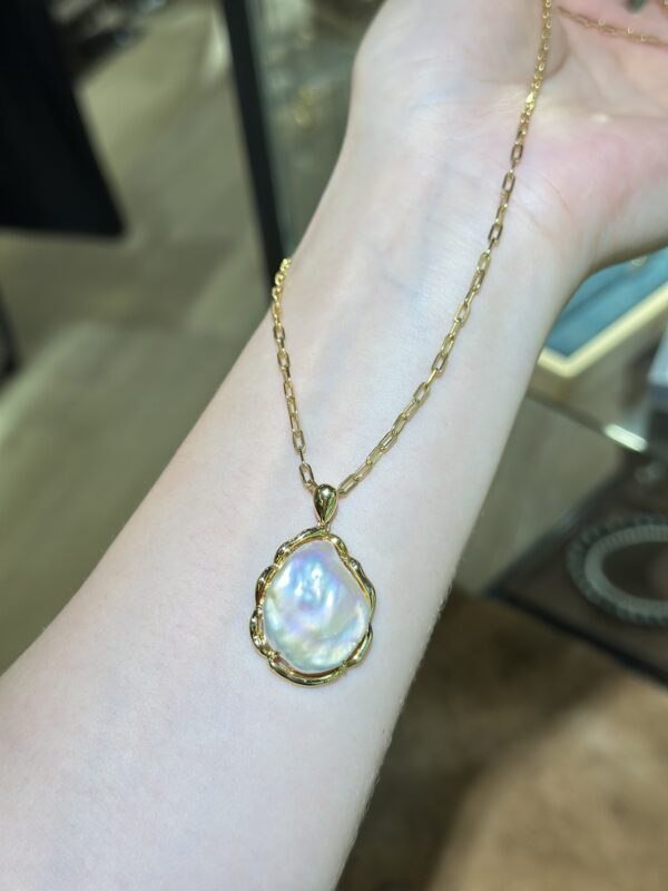 18K Yellow Gold Baroque Pearl Pendant Necklace,Baroque Pearl