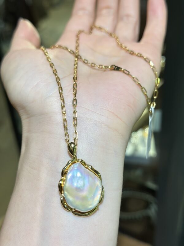 18K Yellow Gold Baroque Pearl Pendant Necklace,Baroque Pearl