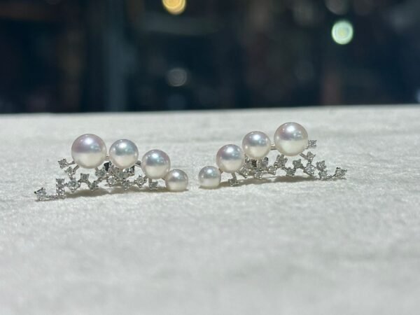 18K White Gold Pearl Japanese Akoya Pearl Diamond Earring,Ear Climbers