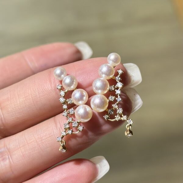 18K White Gold Pearl Japanese Akoya Pearl Diamond Earring,Ear Climbers
