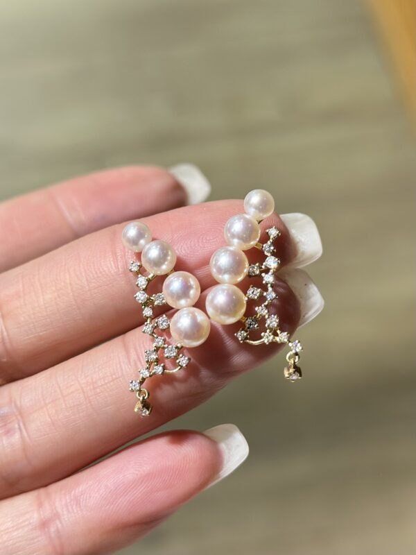 18K White Gold Pearl Japanese Akoya Pearl Diamond Earring,Ear Climbers