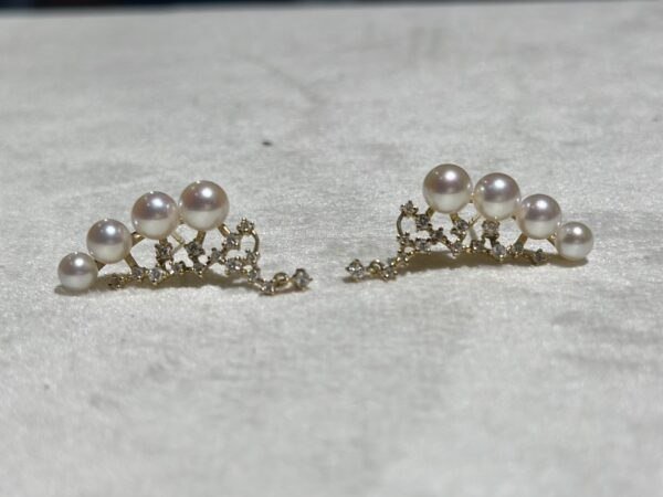 18K White Gold Pearl Japanese Akoya Pearl Diamond Earring,Ear Climbers