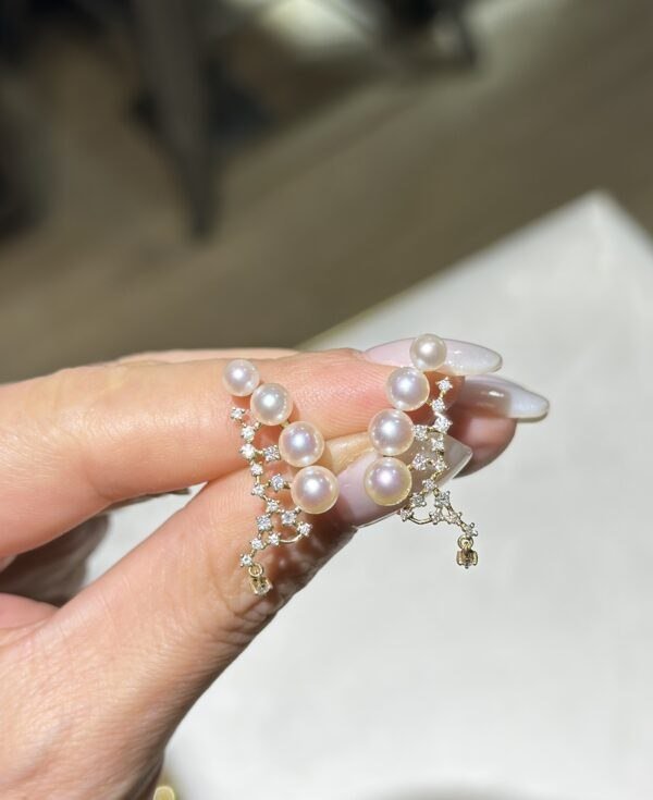 18K White Gold Pearl Japanese Akoya Pearl Diamond Earring,Ear Climbers