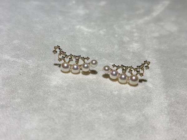 18K White Gold Pearl Japanese Akoya Pearl Diamond Earring,Ear Climbers