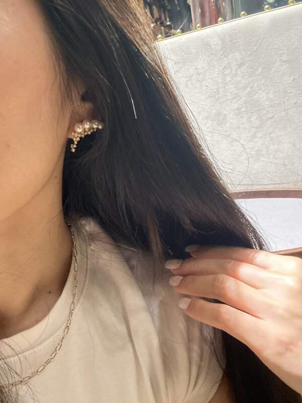 18K White Gold Pearl Japanese Akoya Pearl Diamond Earring,Ear Climbers