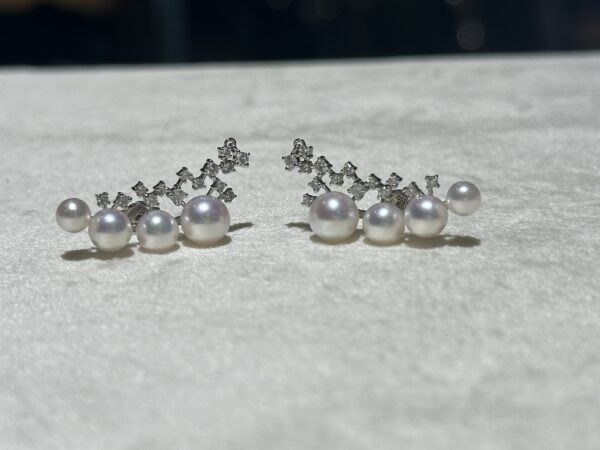 18K White Gold Pearl Japanese Akoya Pearl Diamond Earring,Ear Climbers