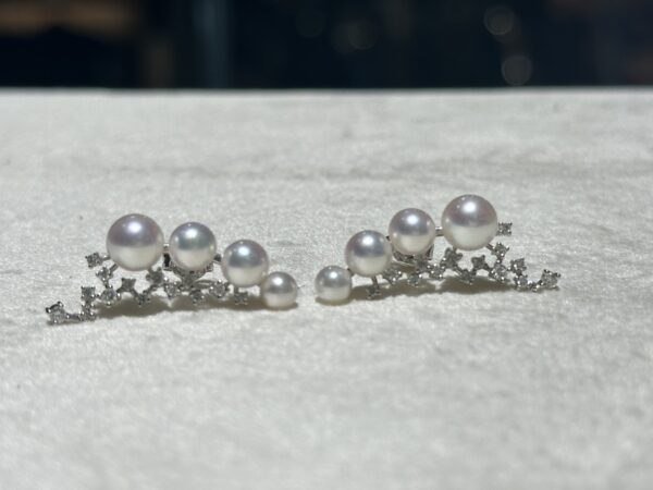 18K White Gold Pearl Japanese Akoya Pearl Diamond Earring,Ear Climbers