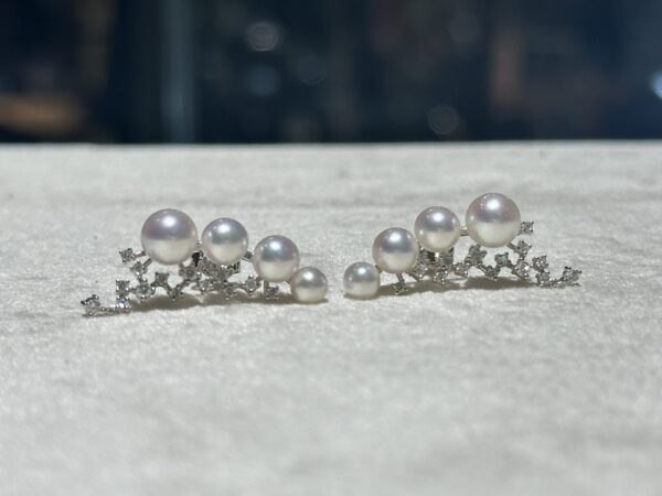 18K White Gold Pearl Japanese Akoya Pearl Diamond Earring,Ear Climbers