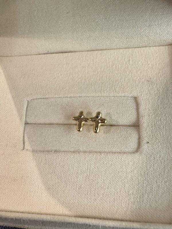 IMG_1593 2 18K Yellow Gold Cross Stud Earrings, Delicate Design,Made in Japan