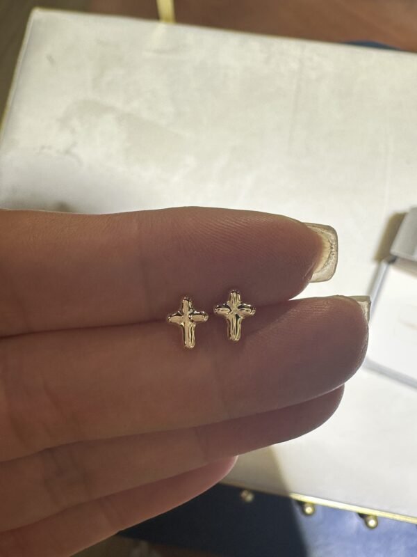 IMG_1597 18K Yellow Gold Cross Stud Earrings, Delicate Design,Made in Japan