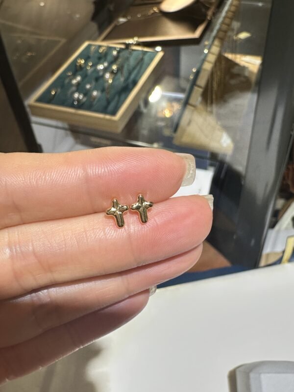 IMG_1598 2 18K Yellow Gold Cross Stud Earrings, Delicate Design,Made in Japan