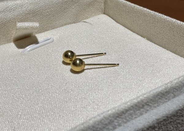 18K Yellow Gold Ball Stud Earring,Round Shape,Solid Gold Ball Studs