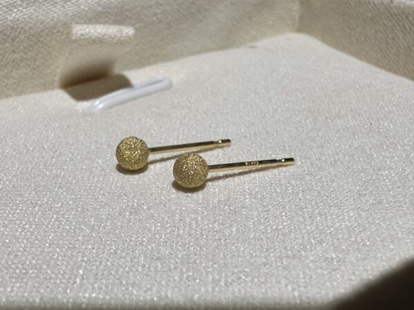 IMG_2665 18K Yellow Gold Ball Stud Earring,Brushed Gold,Solid Gold Ball Studs