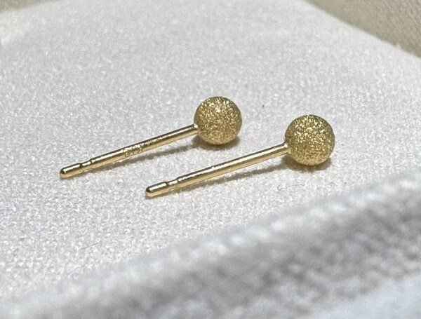 IMG_2686 18K Yellow Gold Ball Stud Earring,Brushed Gold,Solid Gold Ball Studs