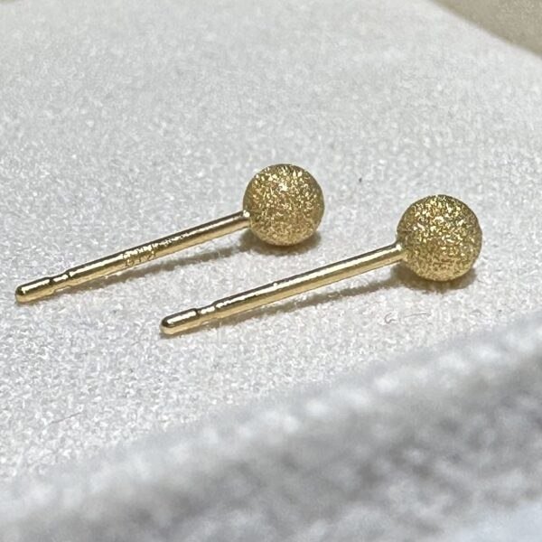 IMG_2686 18K Yellow Gold Ball Stud Earring,Brushed Gold,Solid Gold Ball Studs