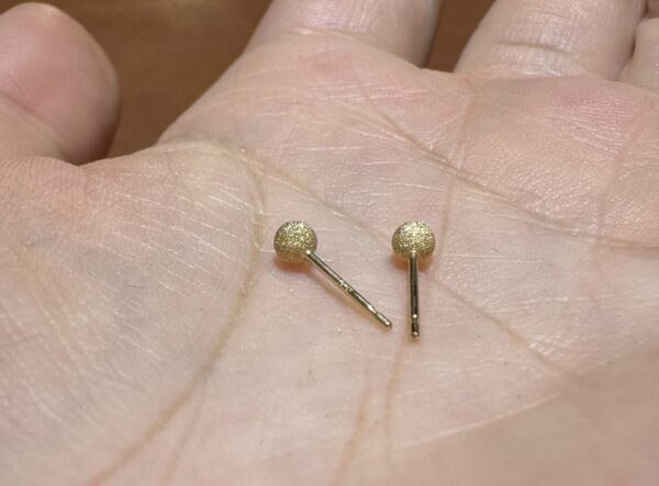 IMG_2690 18K Yellow Gold Ball Stud Earring,Brushed Gold,Solid Gold Ball Studs