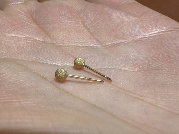 IMG_2692 18K Yellow Gold Ball Stud Earring,Brushed Gold,Solid Gold Ball Studs