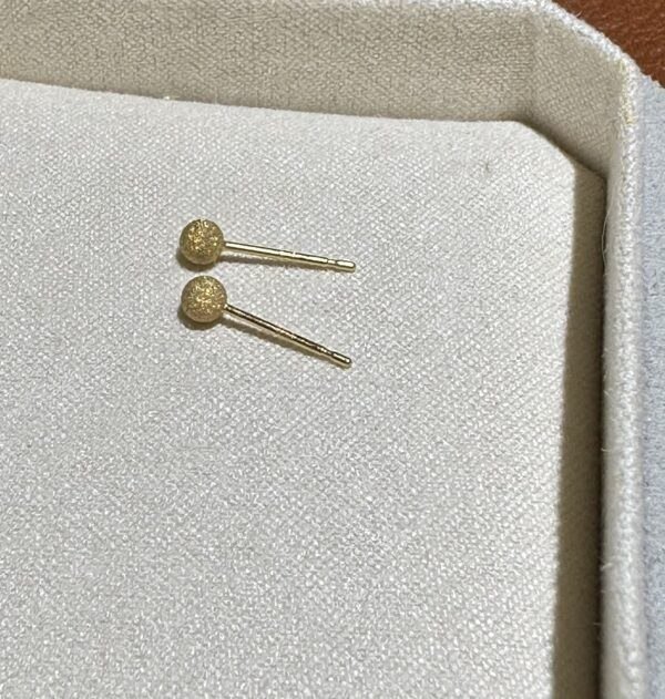 IMG_2717 18K Yellow Gold Ball Stud Earring,Brushed Gold,Solid Gold Ball Studs