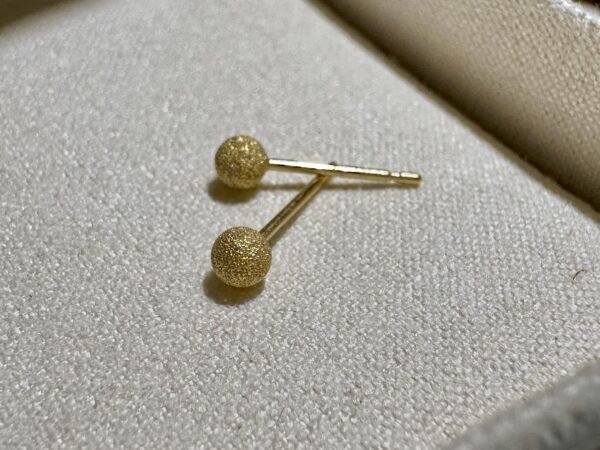 IMG_2721 18K Yellow Gold Ball Stud Earring,Brushed Gold,Solid Gold Ball Studs